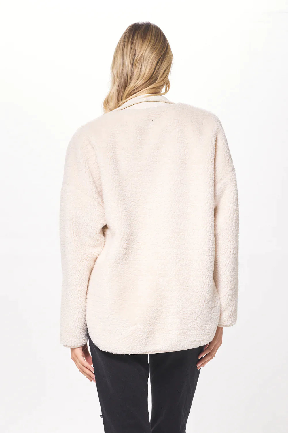 Ecru Shearling Jacket with Leather Trim - Madison's Niche