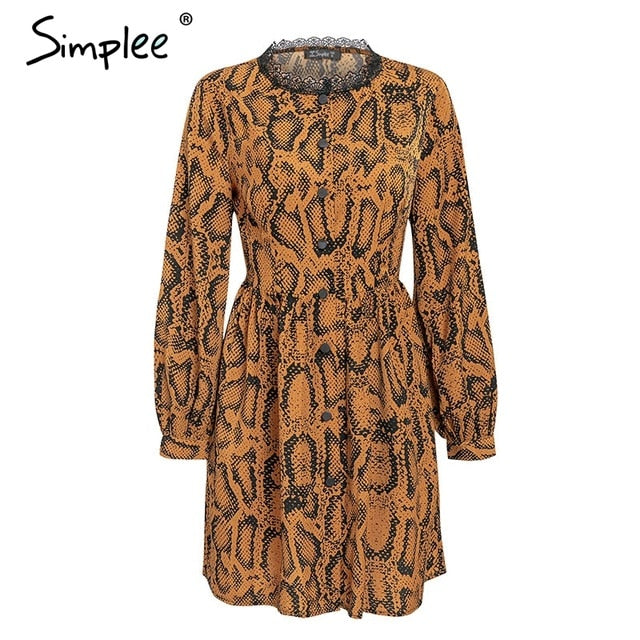 Simplee Sexy snake print women short dress