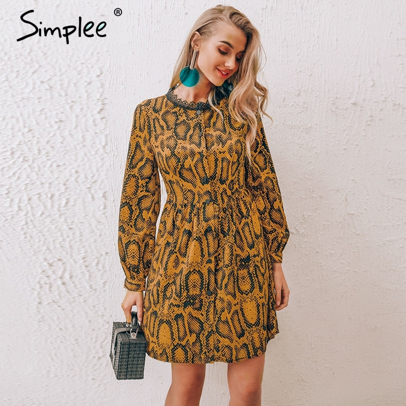 Simplee Sexy snake print women short dress