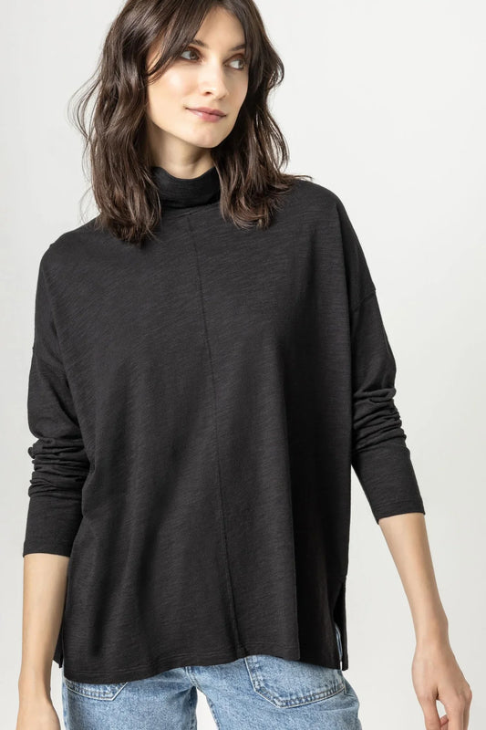 Long Sleeve Easy Mock Neck in Black
