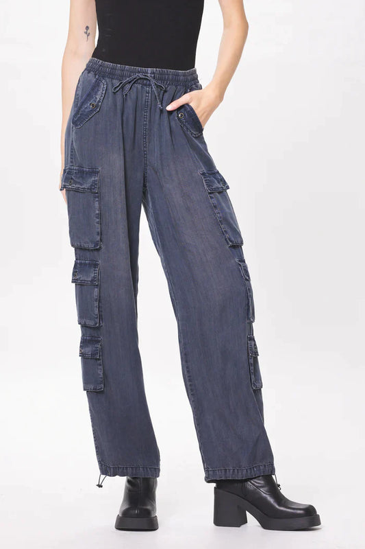 Dark Denim Tencel Cargo Pants - Madison's Niche 