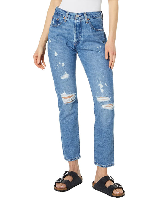 501 Skinny Jean in Medium Indigo Destructed - Madison's Niche 