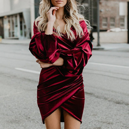 2019 Fall Winter Dress Women Vintage Velvet Dress