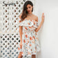 Simplee Summer boho print ruffle short dress