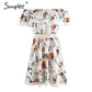 Simplee Summer boho print ruffle short dress