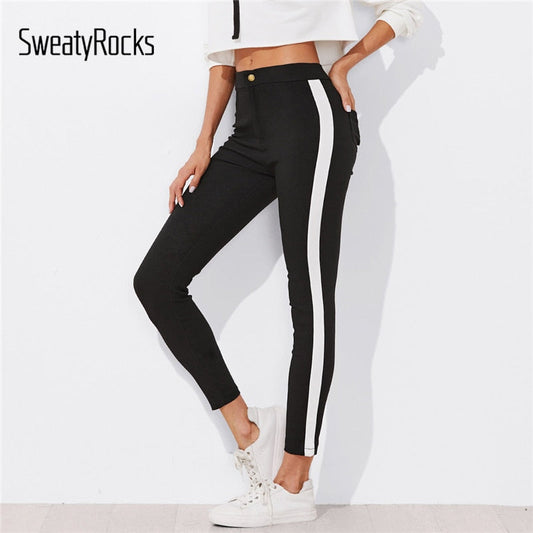 SweatyRocks Contrast Panel Side Skinny Ankle Jeans