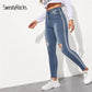 SweatyRocks Stripe Side Ripped Skinny Jeans